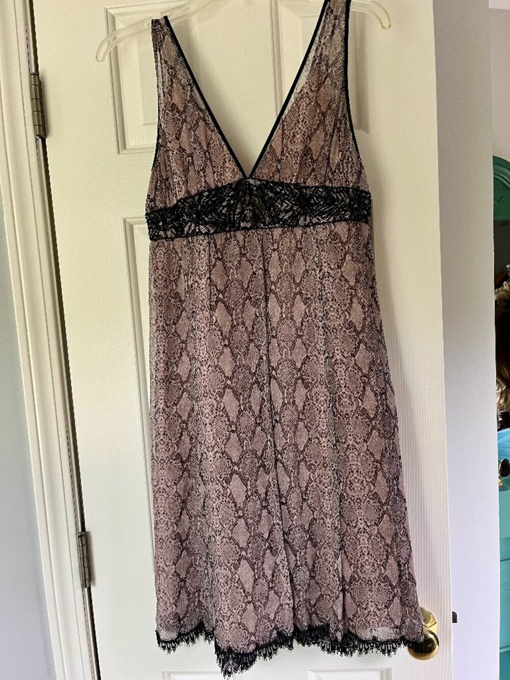 Rebecca Taylor Vintage Snakeskin Print Lace-Trim Empire Waist Mini Dress (US 4)